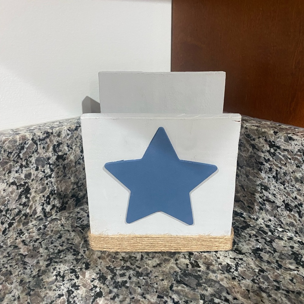 Wooden Rustic wood light gray blue Star Napkin Holder